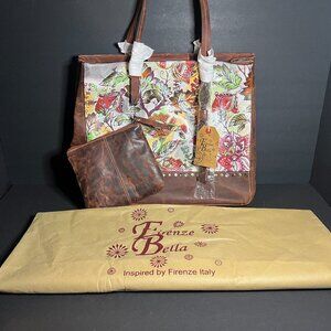 Firenze Bella Venetia Large Floral Print Leather Shoulder Bag w Pouch & Dust Bag